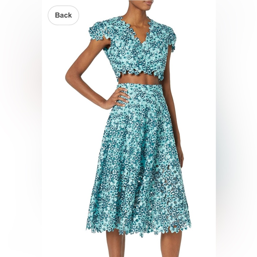 Dress the Population S Aqua Blue Floral Lace Crop Top